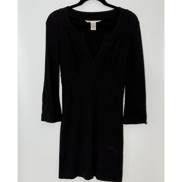 Diane von Furstenberg DVF Black Indy Dress Long Sleeve Bodycon V-Neck Jersey 0‎ - Picture 1 of 7